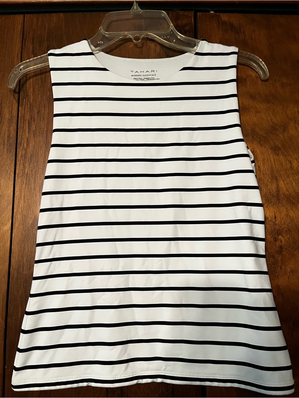 Tahari White and Black Striped Tank Top